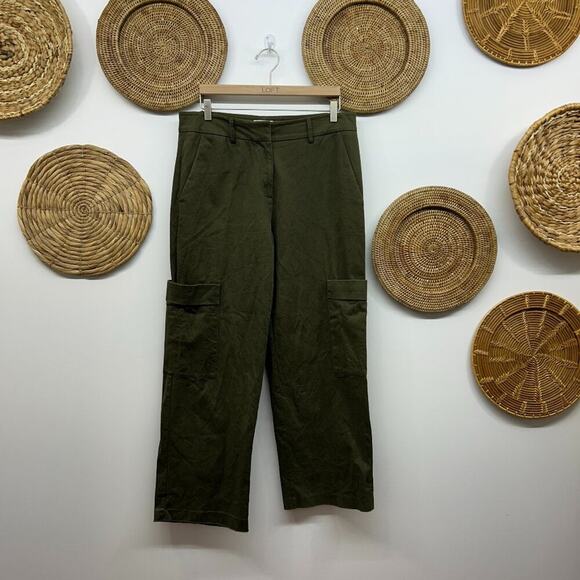 H&M Green Casual Minimalist Y2K Style Loose Fit Wide Leg Cargo Pants 14 - Picture 1 of 6